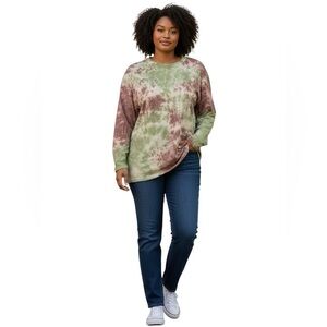 Cute! We The Free Tie Dye T-Shirt Long Sleeve. White, Greens, Pinks. Sz. L